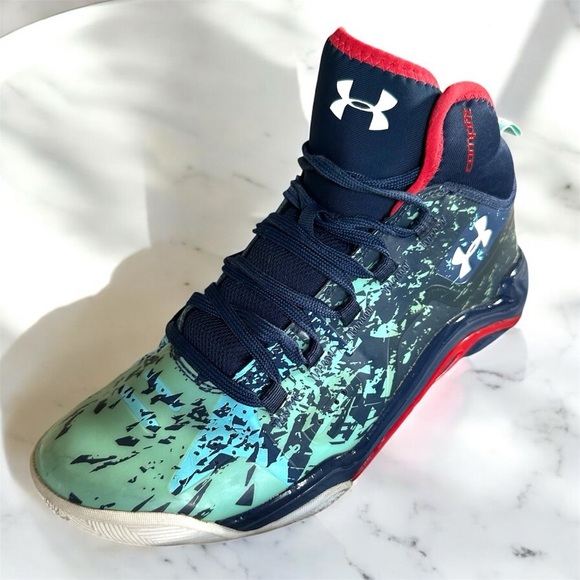 Under Armour Kid’s 7 Micro G Pro Basketball Shoes Dark Blue/Turquoise/Red - Picture 2 of 9